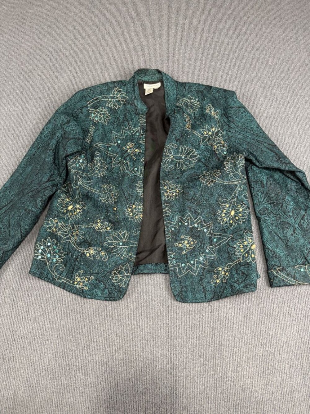 Coldwater Creek Womens Embroidered Green Jacket Blazer Large